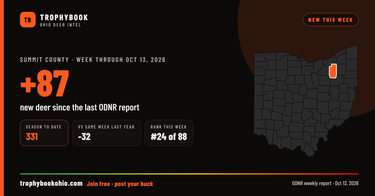 Summit County: +87 deer checked in the week through Oct 13, 2026. Season to date: 331.